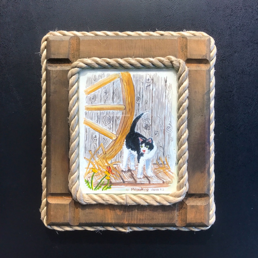 Small Original Cat Painting Framed Art By Maxine Ann Hawkins “Creation Praises”